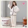 2024 Spring & Autumn Coral Fleece Pajama Set: 3D Jacquard Flannel Long Sleeve Cardigan Homewear