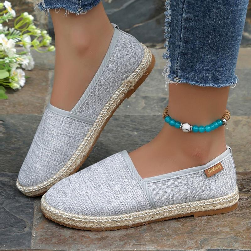Women's Slip-On Linen Fisherman Shoes - Breathable Casual Penny Loafers with PU Sole