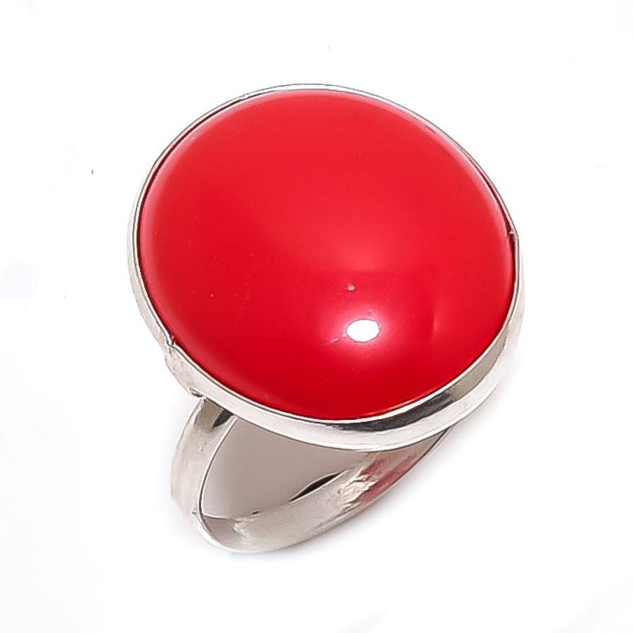 Italian Red Coral Gemstone 925 Sterling Silver Jewelry Ring Size 7