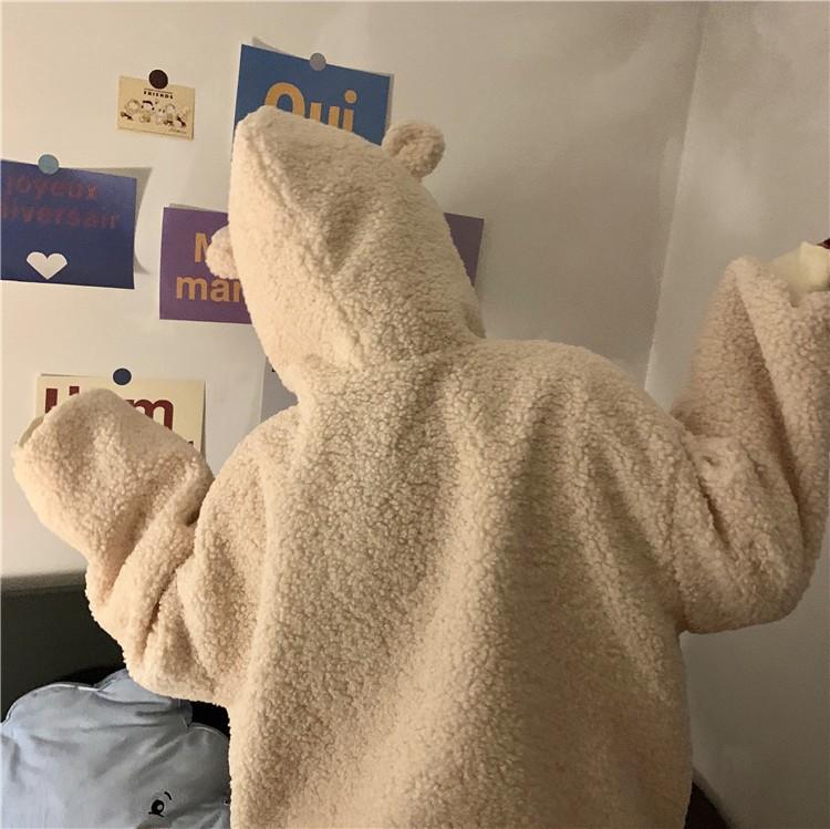 Женская однотонная милая куртка на молнии с длинными рукавами и карманом на молнии с ушками