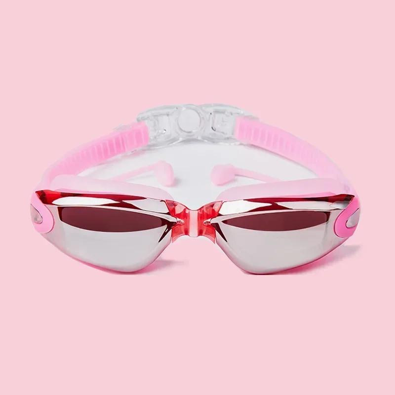 Swimming Goggles Adults Swim Glasses with Earplug Men Women Anti-fog Waterproof Swim Eyewear Pool Diving Training Race Glasses