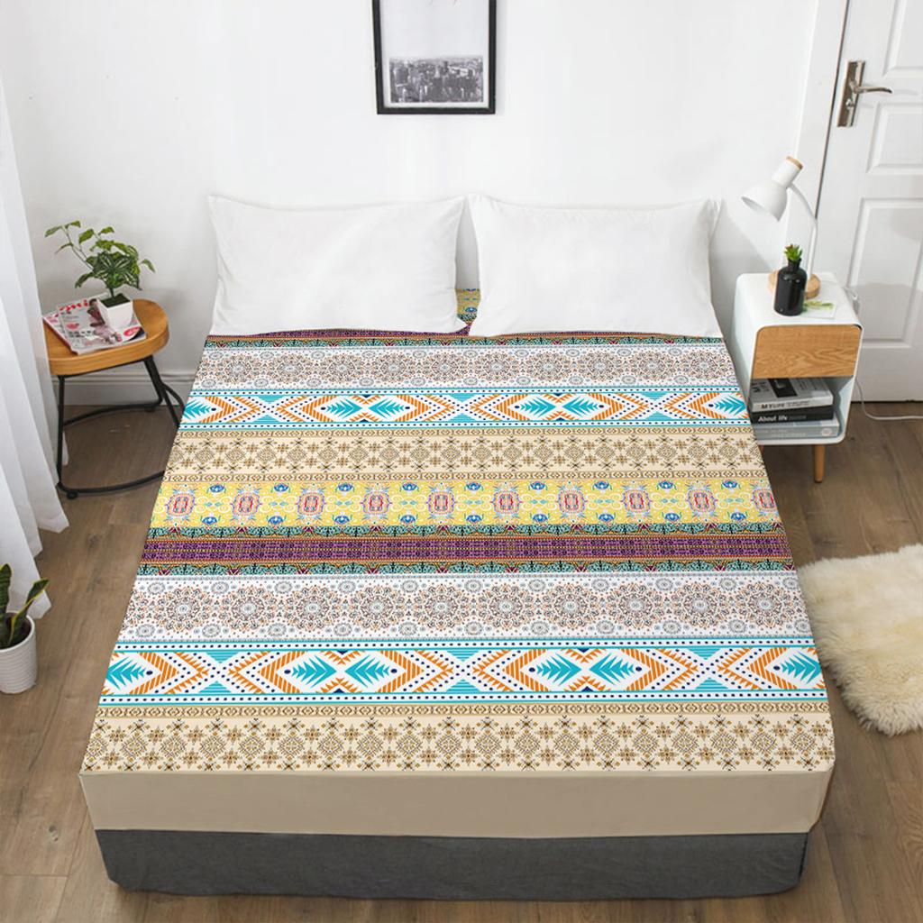 Home Textile 3D Printed Bohemian Pattern Fitted Sheet Mattress Cover Elastic Band Bed Sheet Pad Bedding