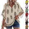 Women's 3/4 Sleeve V Floral Shirt Casual Loose Tunic Top