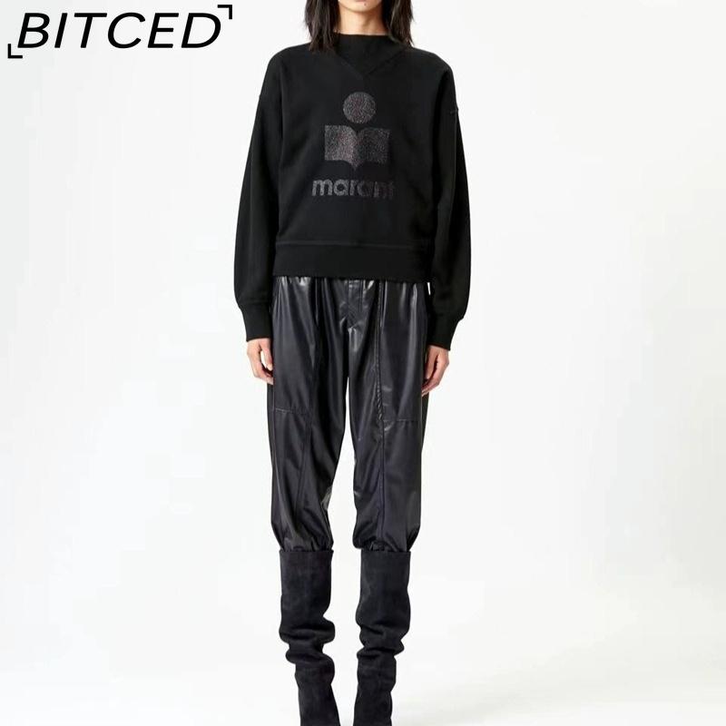 Женская осенне-зимняя хлопковая толстовка BITCED с принтом из блесток, полувысоким воротником-стойкой