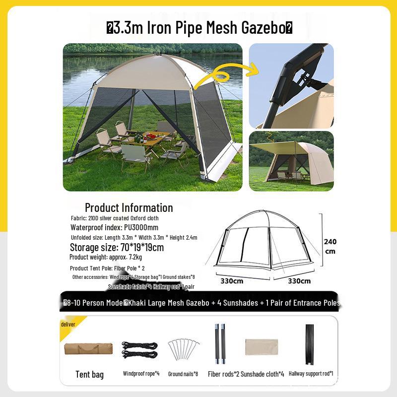Outdoor Mosquito Net Tent: Sunshade & Rainproof Pavilion for Camping & Courtyard Protection.