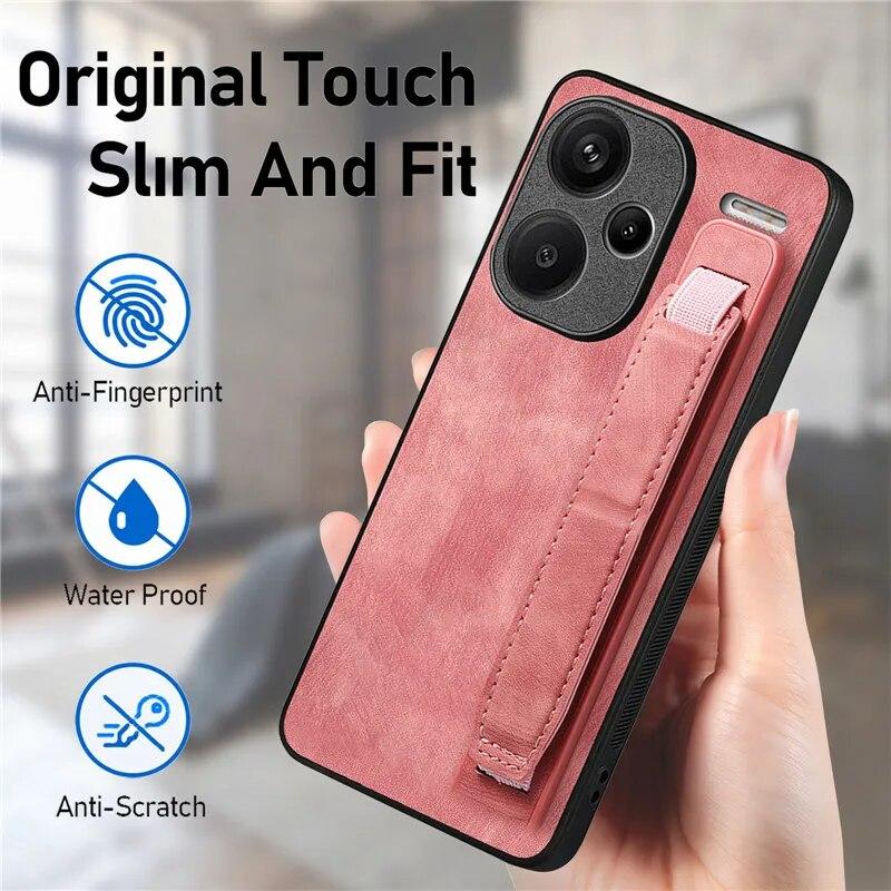 Кожаный чехол-держатель с ремешком на запястье для XiaoMi 15T 14T Pro 13T 12T 11T 10T POCO X7 Pro X6 X5 RedMi 13C 15C RedMi Note 13 12 Pro Plus 11 11S