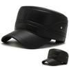 New Flat Top Hat Men's Casual Leather Hat Winter Cotton Warm and Cold Military Hat Men's Ear Protection Hat