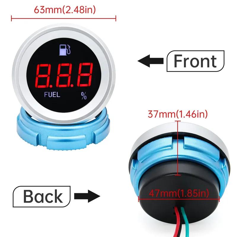 0-190ohm Car Digital Gauge Fuel Level Meter+100~550mm Fuel Sensor with Flashing Alarm Red Backlight for Marine Boat Car Truck