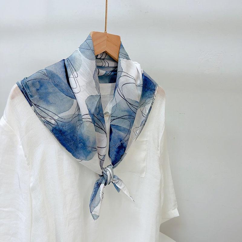 Clearance Welfare Retro Linen Square Scarf Literary And Versatile Women'S Summer Neck Protection Cotton And Linen Small Silk Scarf Scarf Printed Model