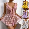Night Dress Sleeveless Transparent Deep V Neck Love Heart Pattern Women Sexy Chemise for Girlfriend
