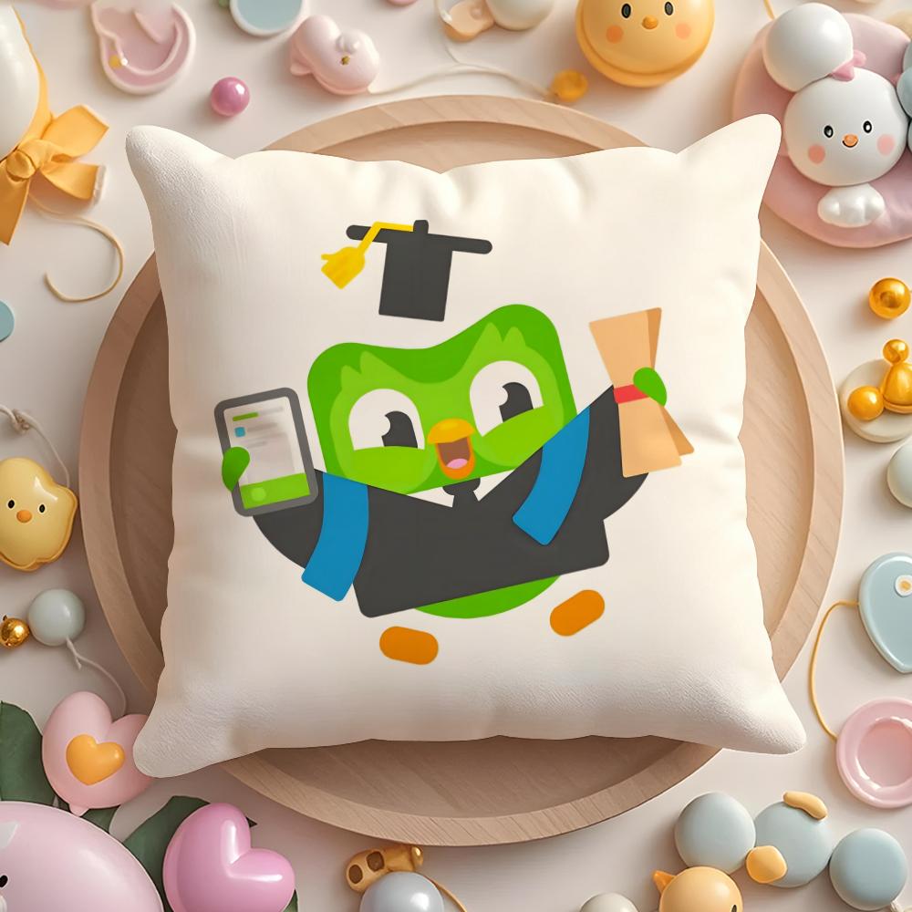 Cute D-Duolingos Pillow Case Short Plush Double-Sided Printing Home Machine Washable In Warm Winter Cushion Cover