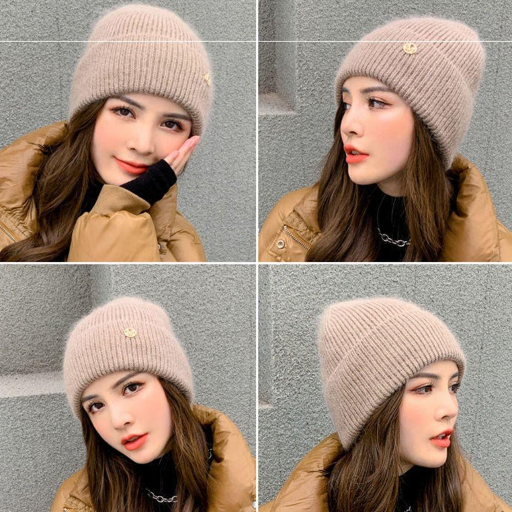 Однотонная вязаная шапка из кроличьего меха, утолщенная теплая шапка-бини, простая женская зимняя шапка