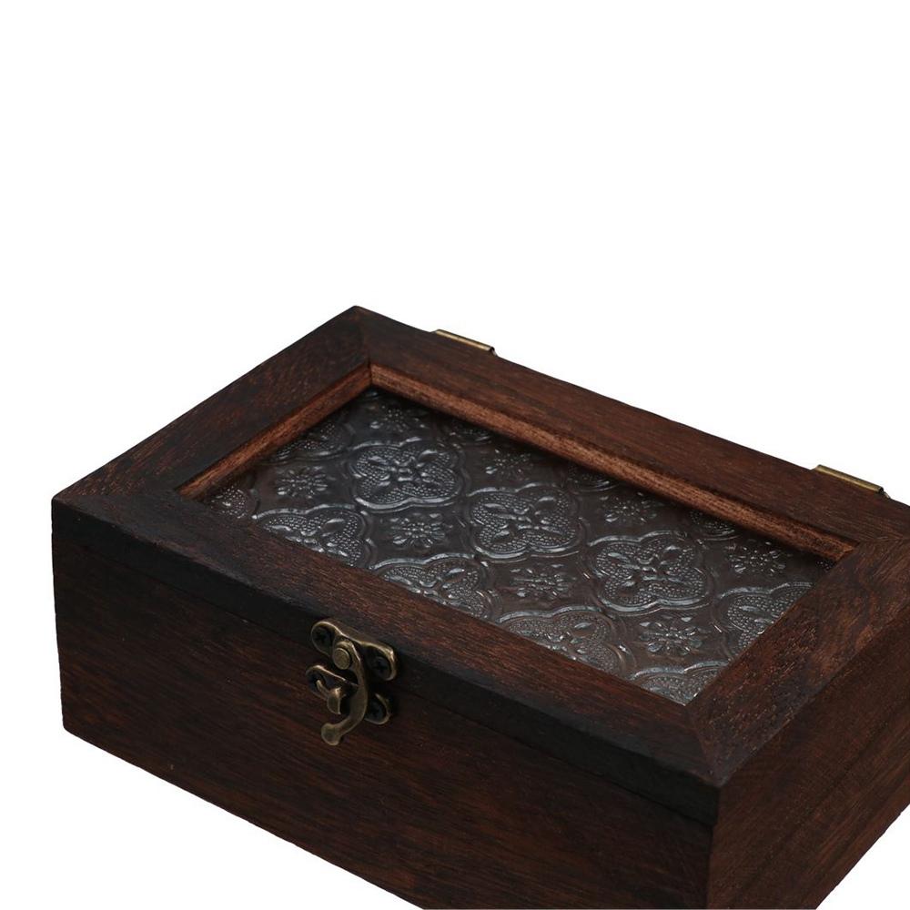 Crabapple Flower Solid Wood  Storage Cabinet Vintage Photo Storage Box  Table Organizer