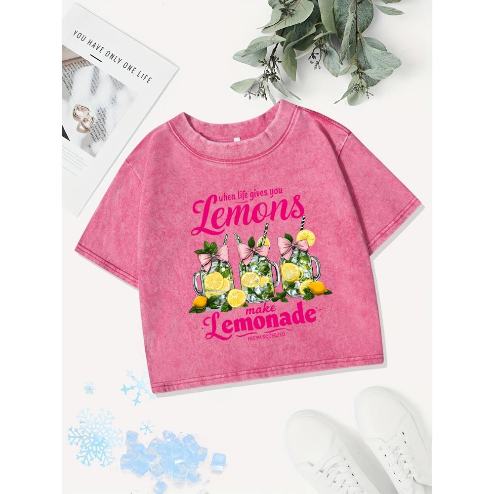 Summer Cotton Crop Tops Women When Life Gives You Lemons Makeprinted Washed T-Shirts Fit O-Neck Tees Clothes