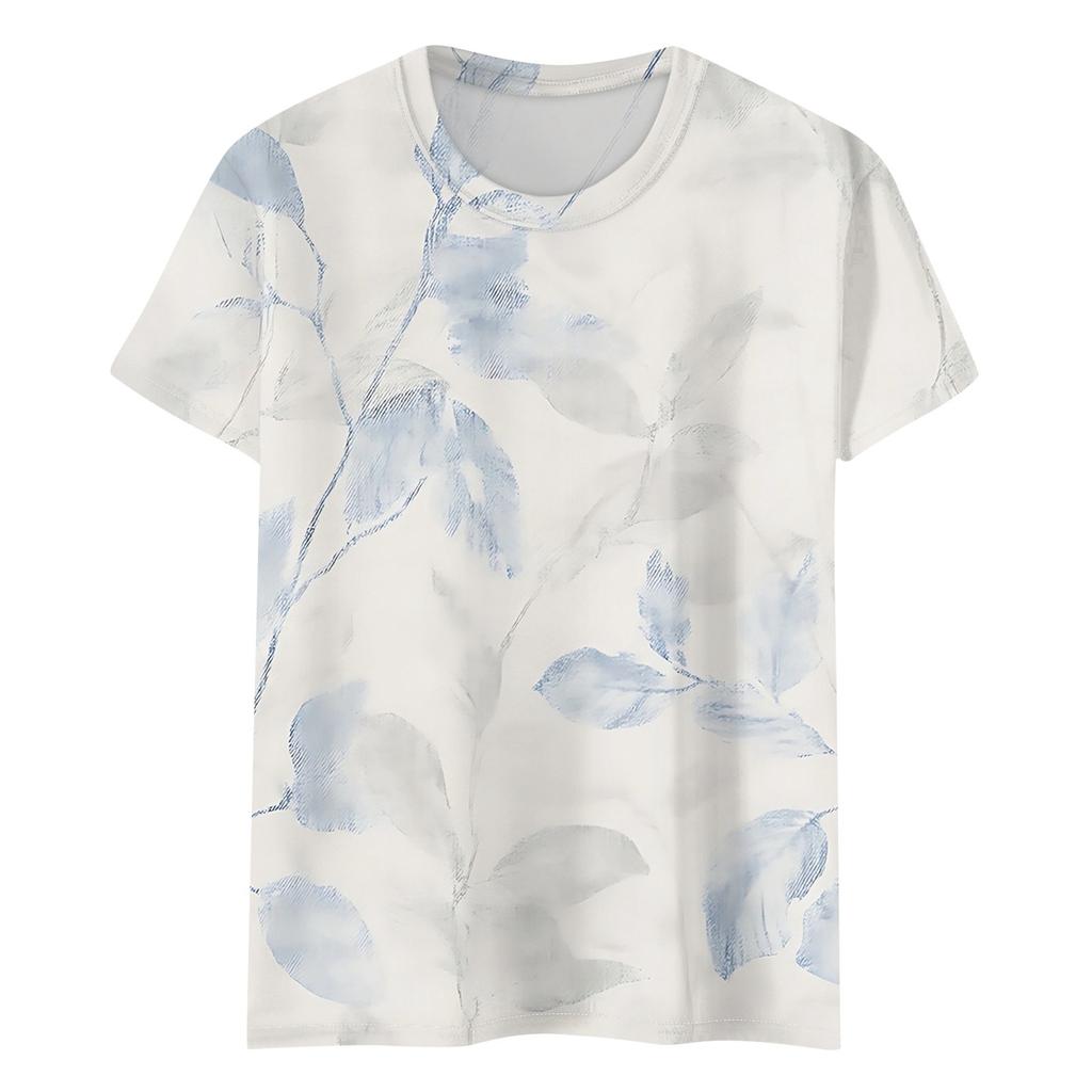 Женская модная повседневная блузка с коротким рукавом и цветочным принтом, пуловер с круглым вырезом