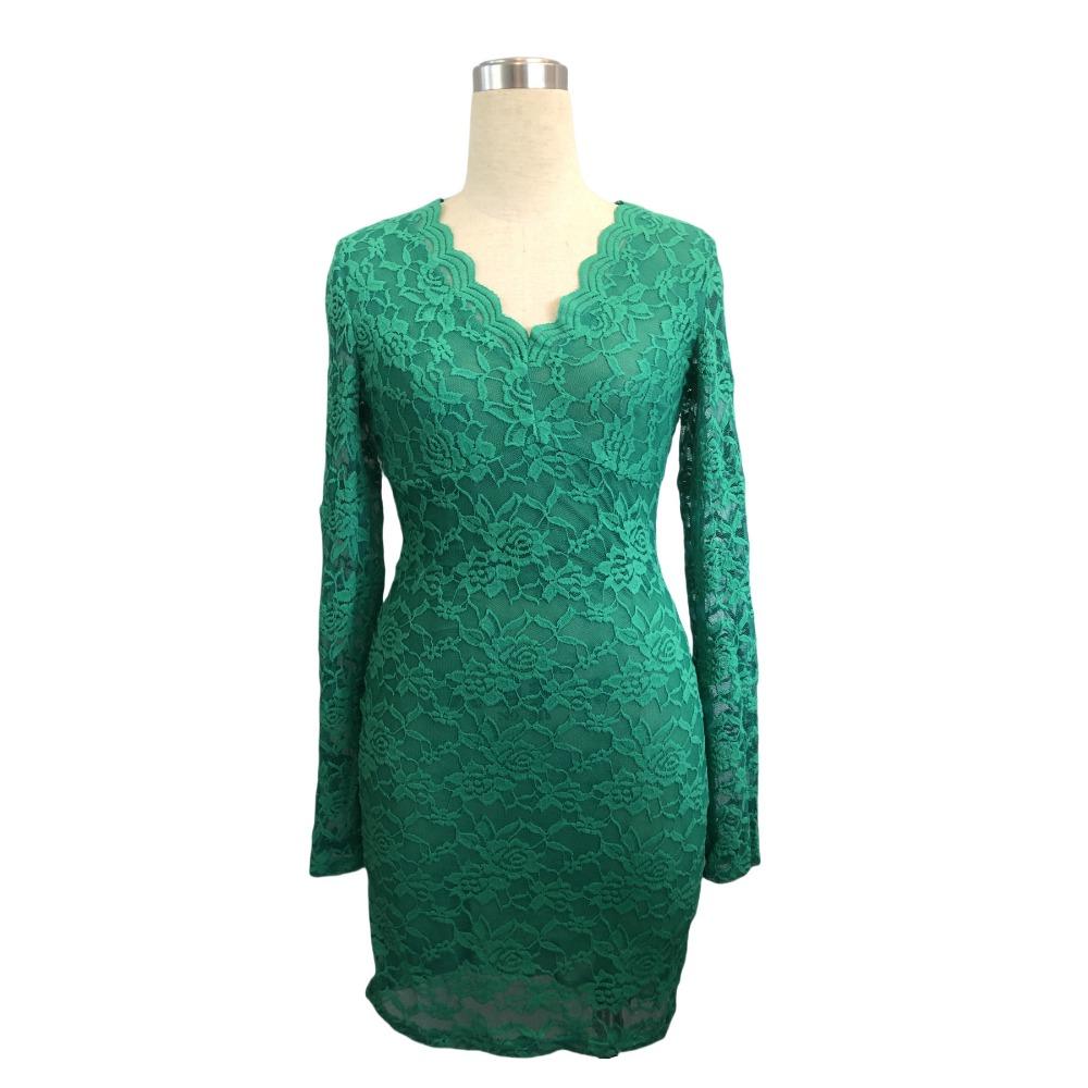 Весенние женские платья с V-образным вырезом, сексуальные, кружевные, тонкие, с длинным рукавом