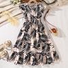 Sweet Dress for Girls, Autumn Children's Fashion V-neck Butterfly Sleeve Striped Pleated Waist Dress