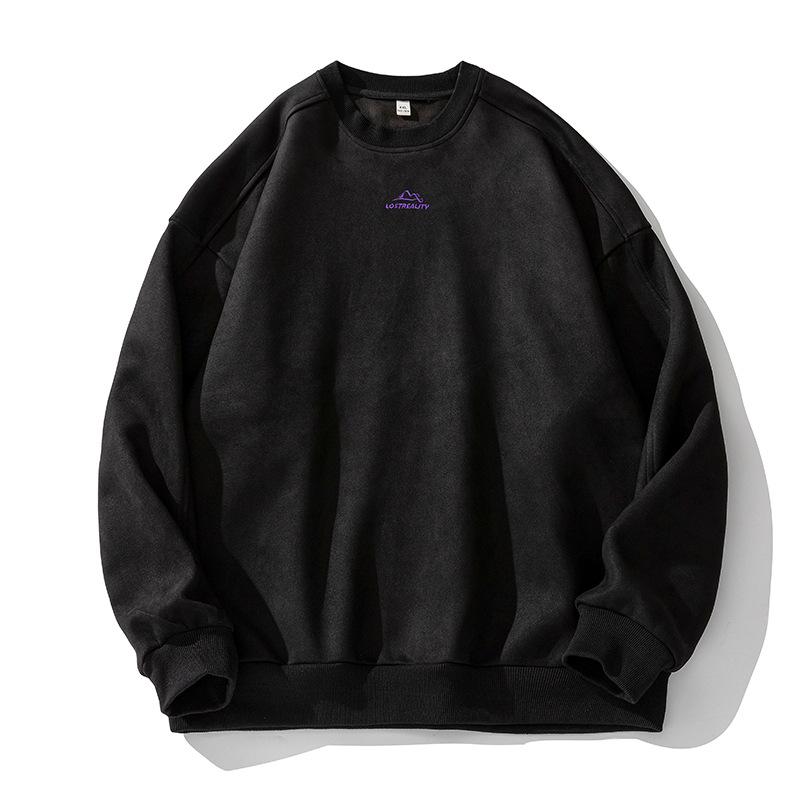 American retro heavy suede crew neck sweater men's spring new trendy brand loose casual couple top