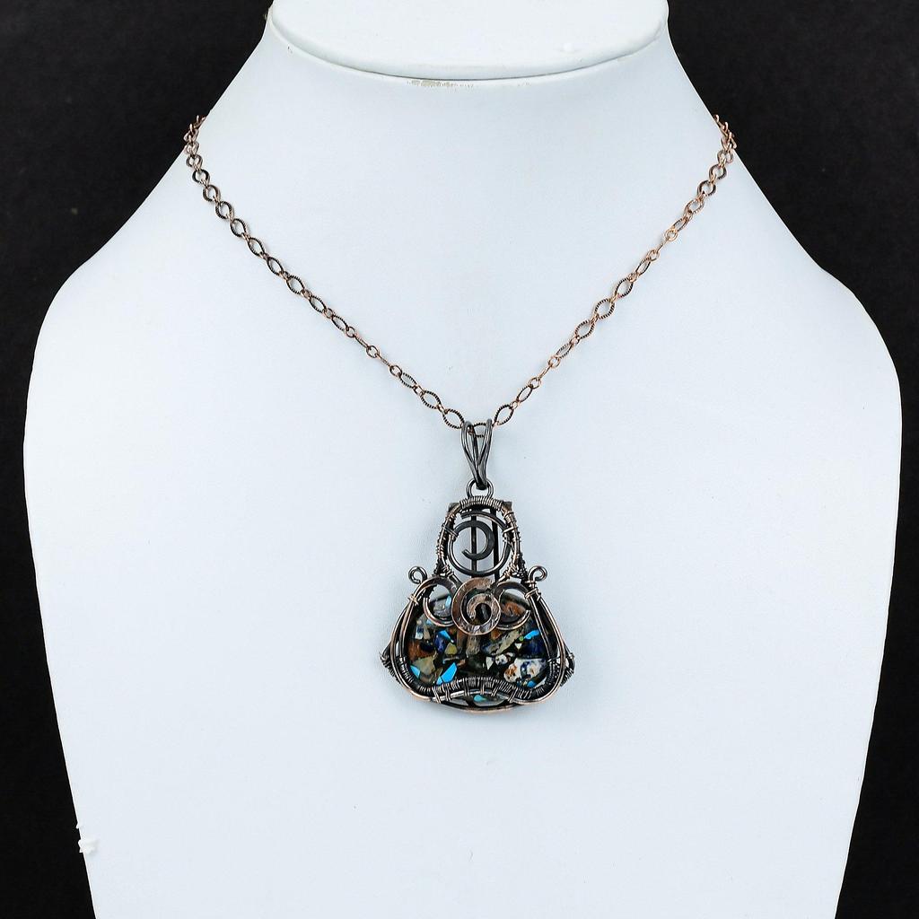 Медный кулон с мульти-бирюзой, кулон, обмотанный медной проволокой, оригинальный кулон с драгоценным камнем, украшения ручной работы, свадебный подарок, красивые медные украшения