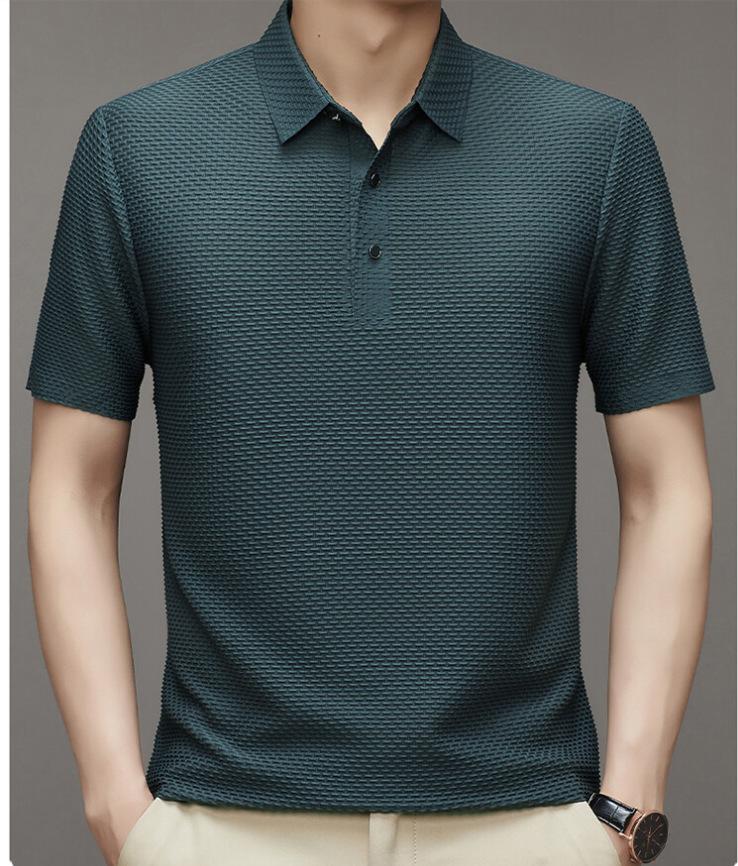 Мужская футболка-поло из ледяного шелка, приталенная, повседневная, дышащая, тонкая, деловая, однотонная, с коротким рукавом, мужская, трендовая