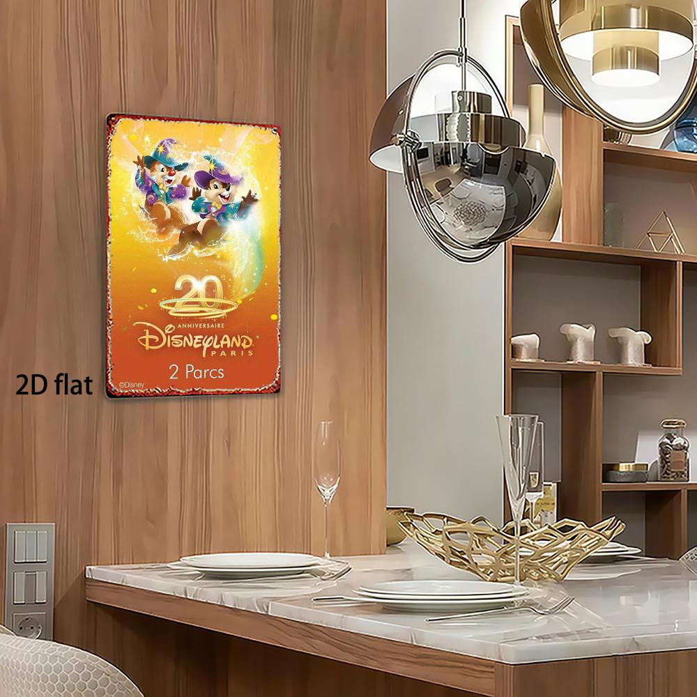 1 шт. Официальная металлическая табличка Disney к 20-летию - Винтажный коллекционный настенный декор Диснейленд Париж с волшебными персонажами, Тяжелая