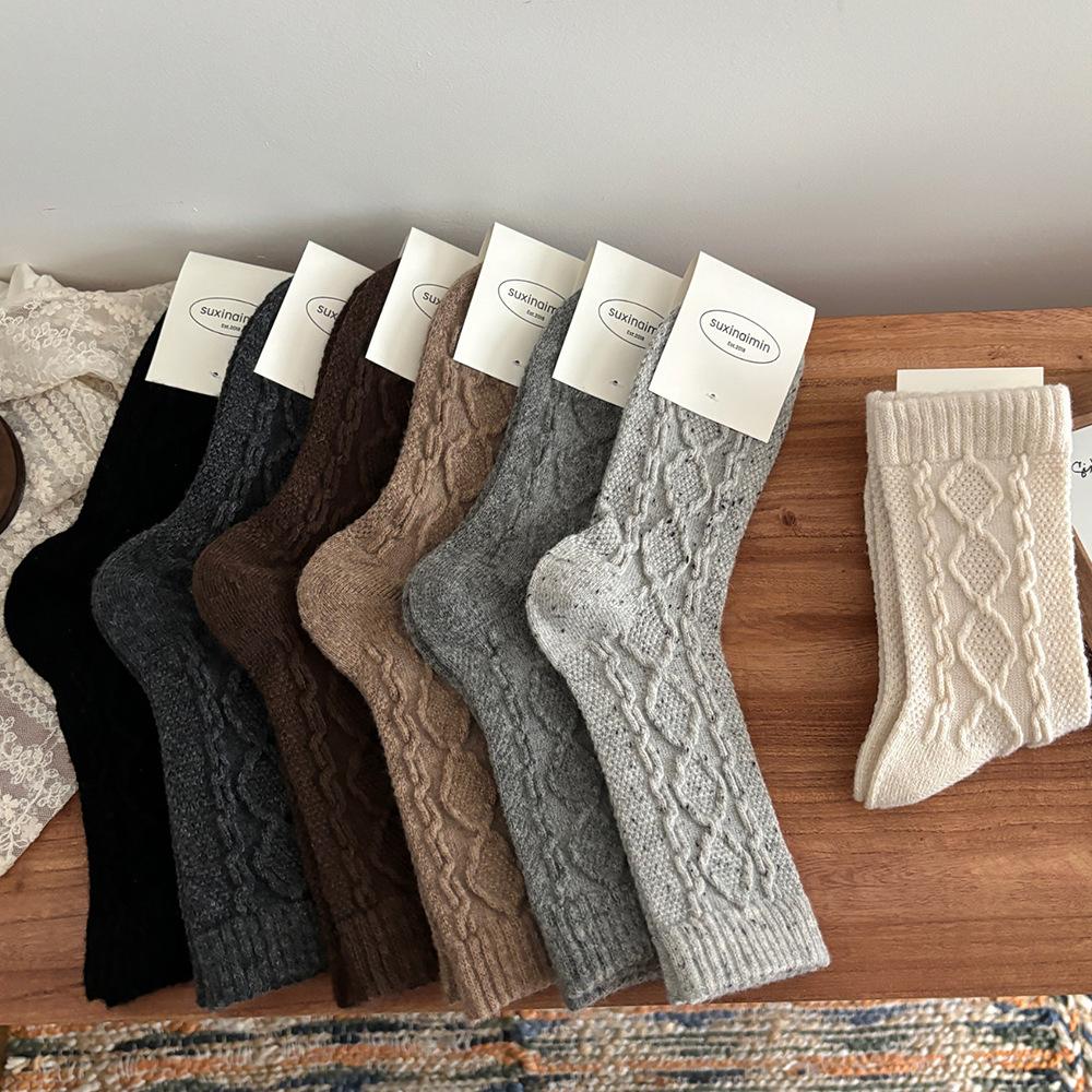 Winter Warm Wool Women Socks Solid Color Japanese Harajuku Retro Long Socks Women Girls Thermal Vintage Streetwear Crew Socks