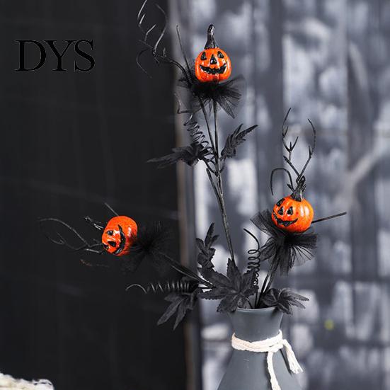 Spooky Home Decor Halloween Pumpkin Stem Decor, Black Maple Leaf Artificial Branch for Indoor Party Decorations Scene, Festive Table Centerpiece,