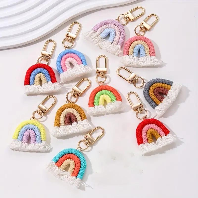 Hand-Woven Rainbow Keychain Pendant