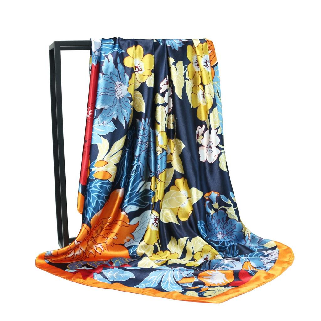 Women Fashion Square Vintage Print Satin Neckerchief Sun-Proof Scarf Scarves Shawl High Quality 1PC 90*90cm