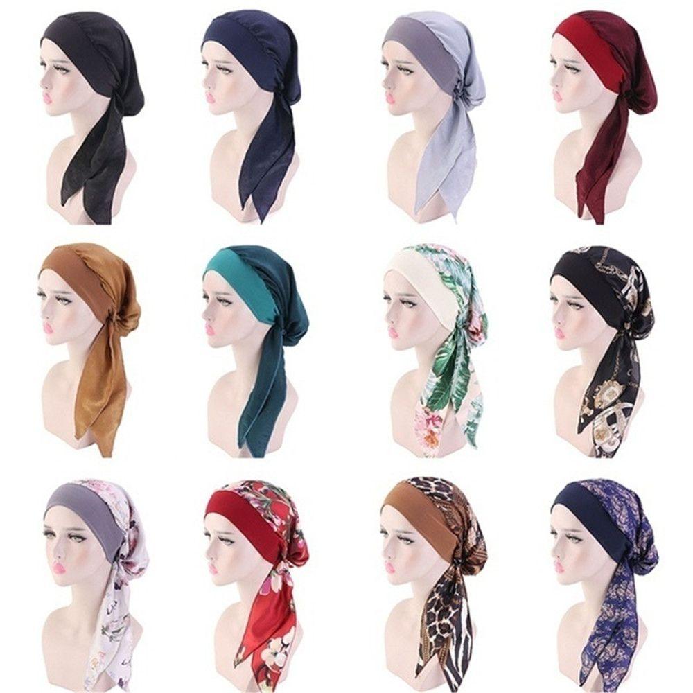 Adjustable Pre-Tied Headwear Elastic Cancer Head Scarf Muslim Turban Hair Loss Hat Chemo Pirate Cap