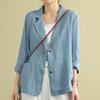 Cotton Linen Suit Vintage Blazer Suit Korean Summer Long Sleeve Button Thin Cardigan Jacket Women Outwear