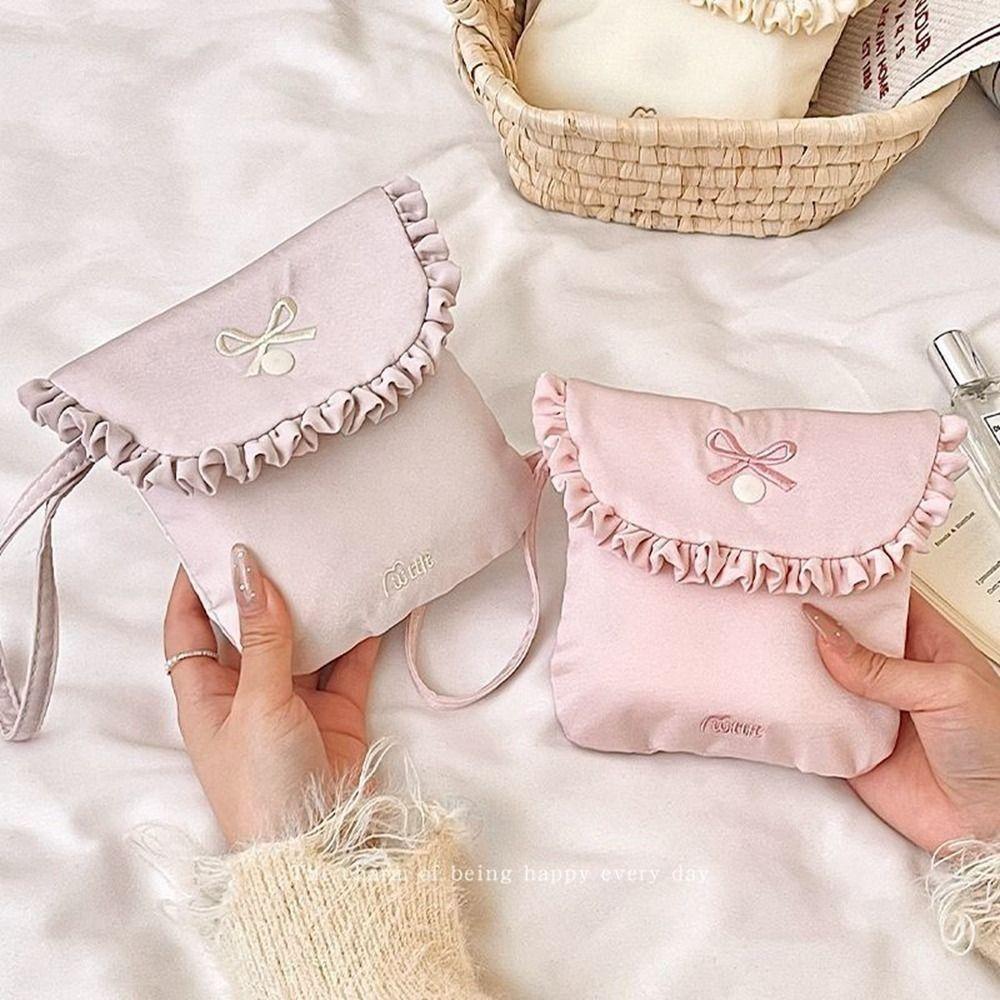 Bowknot Sanitary Napkin Storage Bag Cotton Cloth Bow Makeup Bag Creative Mini Cosmetic Bag Women