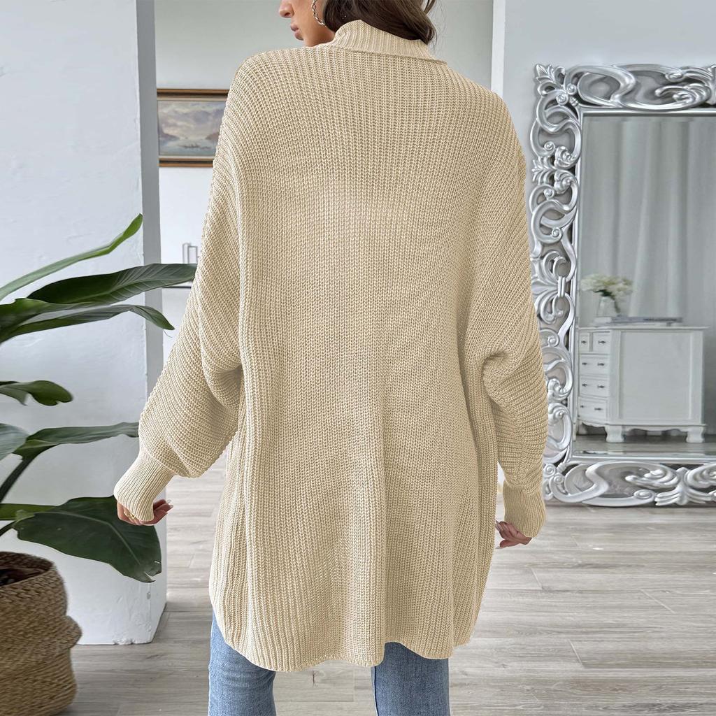 Женский вязаный кардиган средней длины однотонный с длинным рукавом куртка свитер вязаный свитер