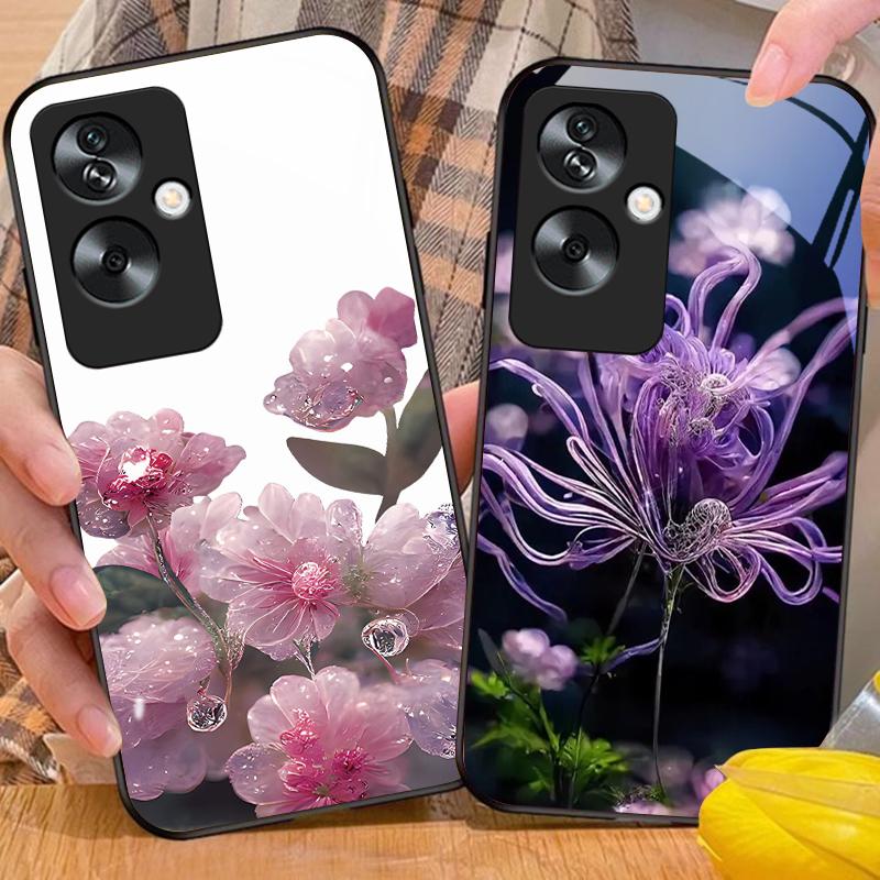 Золотой Пион Зеленый Для Oppo A79 5G 58 78 74 60 4G Reno 11F Realme GT 6 11 Note 50 10 C55 X2 Закаленное Стекло Черный Чехол для Телефона