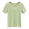Летняя однотонная женская футболка с коротким рукавом, повседневная свободная трикотажная футболка из ледяного шелка с V-образным вырезом, элегантная модная простая женская футболка 24989