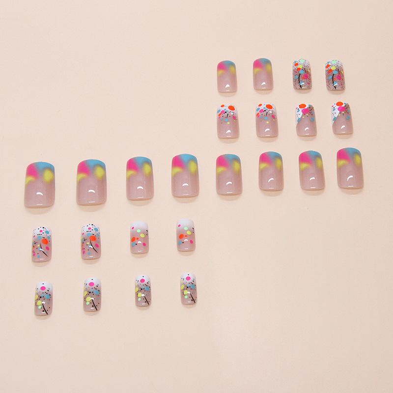 Sweet jumping color circle smudge medium and long European square fashion versatile white ins style nail art 2