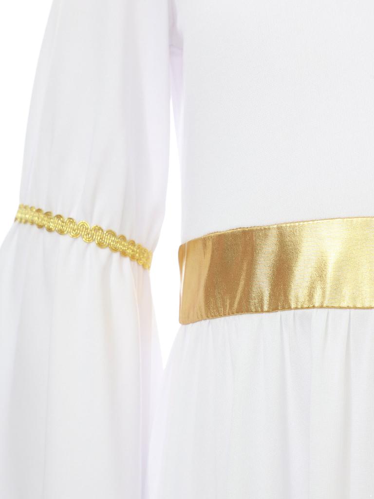 Костюм Ангела для Девочек, Платье Пэчворк с Золотой Отделкой и Длинными Рукавами, с Перьевыми Аксессуарами для Божественных Косплей Выступлений