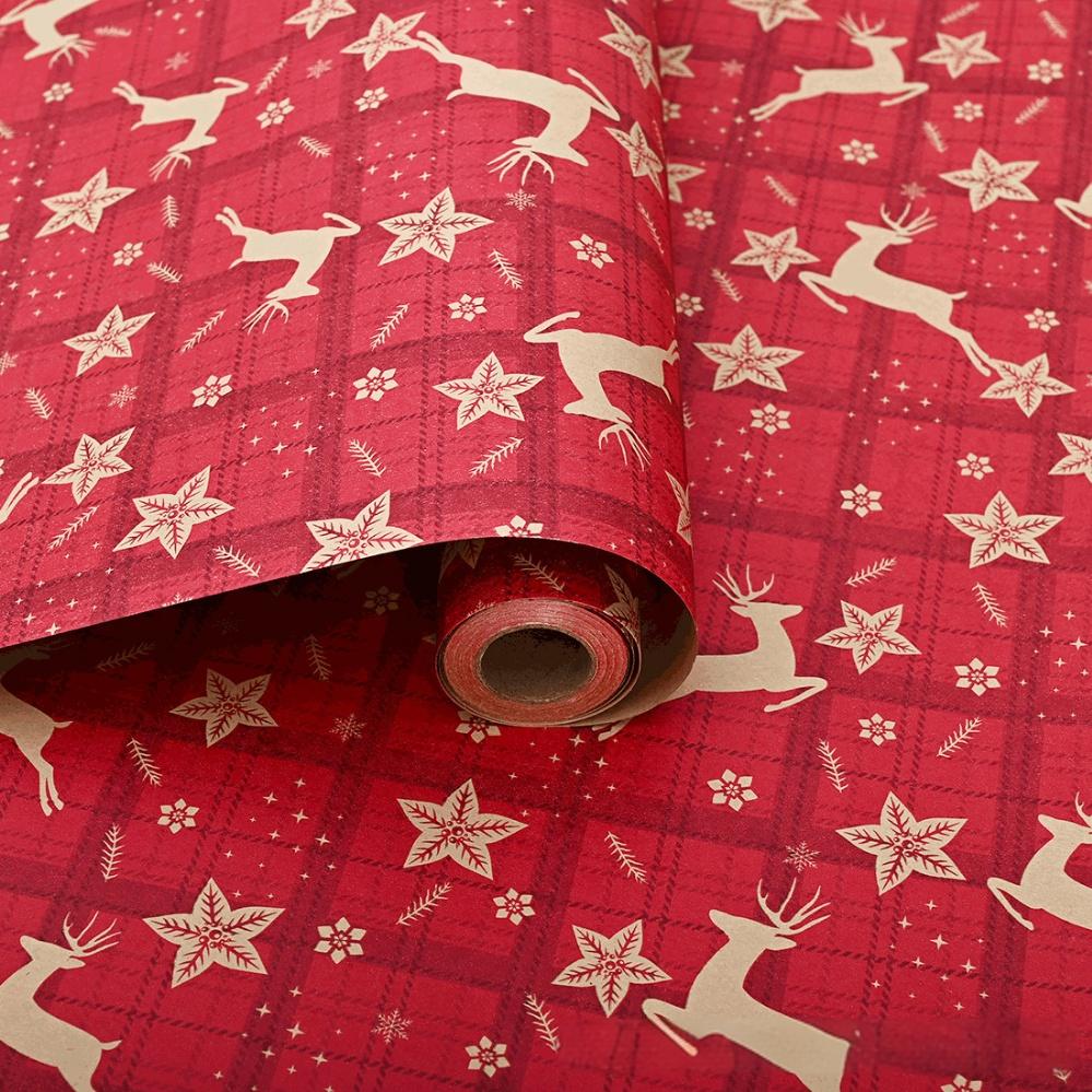 10M/roll Kraft Christmas Wrapping Paper Cartoon Santa Claus Elk Gift Box Packaging Material New Year Xmas Party Diy Decoration