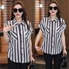 Женская рубашка высокого класса 2025 с коротким рукавом, летняя новая темпераментная модная полосатая тонкая рубашка-топ