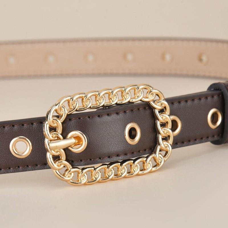 Женский винтажный качественный пояс с золотой пряжкой, тонкий пояс для талии, модный и универсальный аксессуар