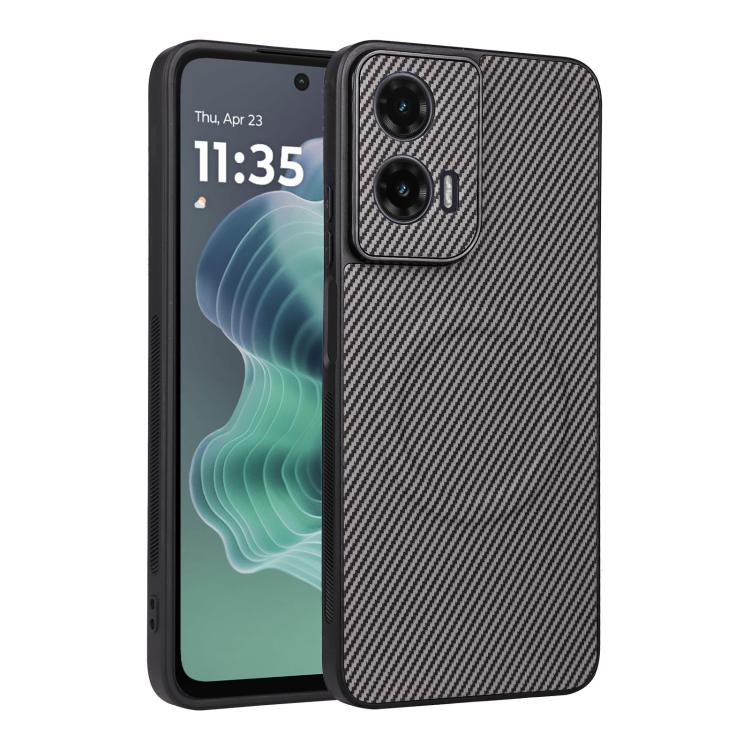 Precise-Cutout Carbon-Fiber-Texture Vegan-Leather Phone Case For Motorola Edge 50 Fusion 5G, PU TPU Anti-Scratch Lightweight Protective Cover