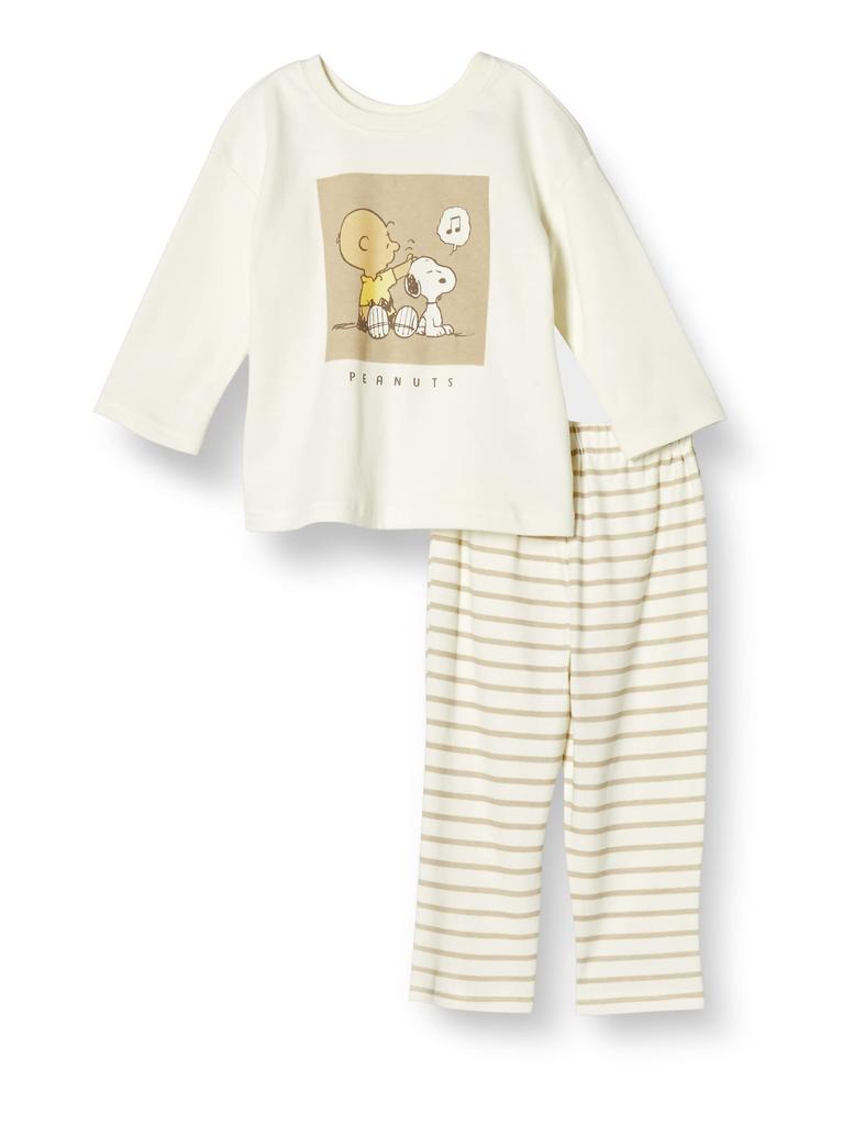 Pajama Set Snoopy Long Sleeve Pajama Set Can Be Worn Front and Back Fleece Lining Kids Boys Girls Off White 80 [Peanuts]