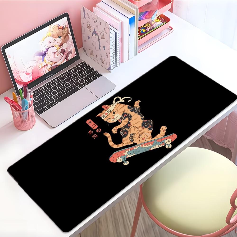 Cool Traditional Art Japanese Style Samurai Cat Mouse Pad Large Thick Desk Pad Stitched Edges Gaming Mouse Mat For Pc