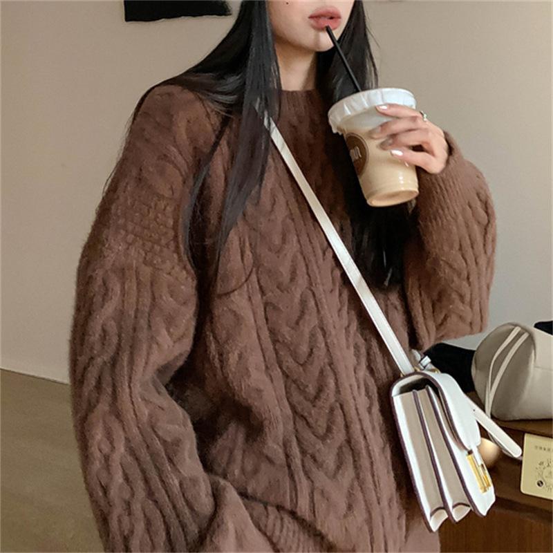 Korean Gentle Dough Twists Knitted Pullovers Sweater Women's Autumn/Winter Thickened Soft Waxy Knit Loose Pullover Top