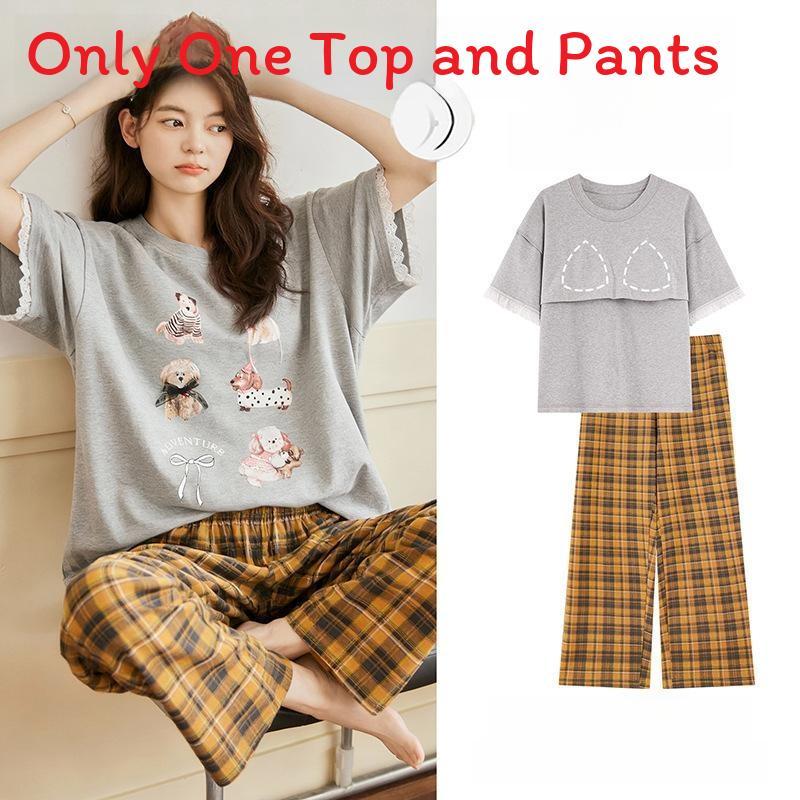 Pure Cotton Summer Sleepwear Set For Women With Chest Padding And Breathable Short Sleeve Long Pants For Home And Outdoors
