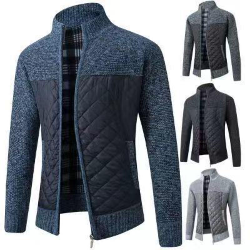 Plus Cotton Thickened Men's Sweater Jacket Large Size Foreign Trade Long-sleeved Zipper Knit Coat Stand Collar Cardigan