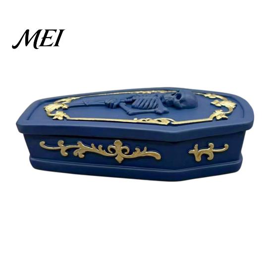 Vintage Bone Texture Box Gothic Skull Casket Jewelry Box, Resin Spooky Storage Figurine for Decorative Trinket Container Rings, Halloween Dark