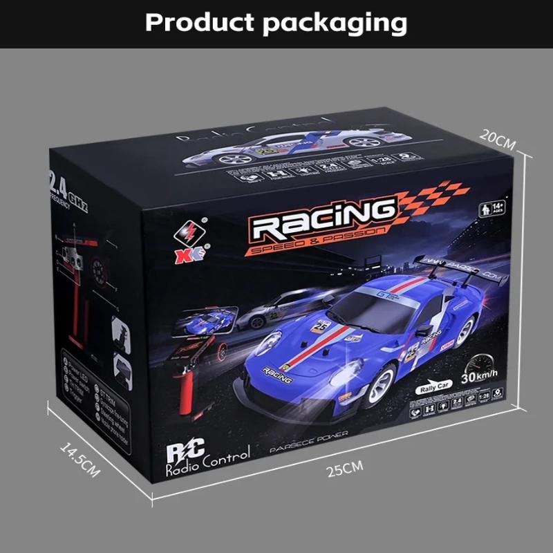 Rechargeable 1:28 2.4G RC Car with Cool LED Lights 4-wheel Drive Gyro 30KM/H High Speed Radio Control Model Drift Racing Vehicle Toy Gift for Children