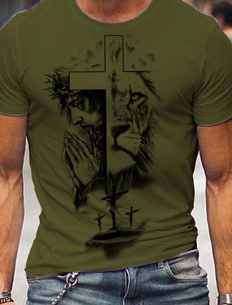 Летняя винтажная мужская футболка с рисунком льва 3D-принтом, модный короткий рукав, мужская одежда, свободная футболка, повседневная уличная одежда