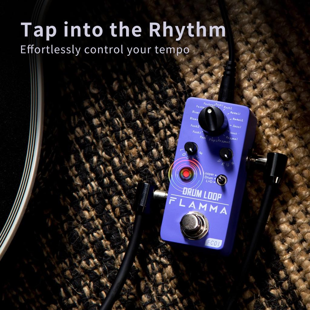 FLAMMA FC01 Mini Guitar Drum Machine and Phrase Loop Effect Pedal with 20 Minutes of 16 Drum Tap Tempo and Level Purple Pedal, Pedal, Recording,
